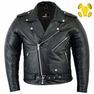 RIDERACT® Brando Motorcycle Leather Jacket Mens Biker Riding Armored Gear